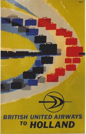 British United Airlines to Holland travel poster